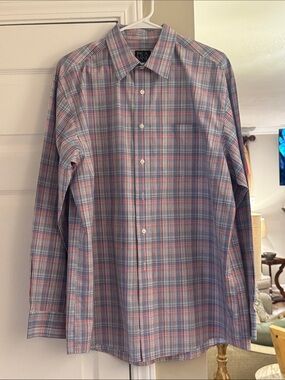 Jos. A. Bank Men's Plaid Dress Shirt - Blue & Pink